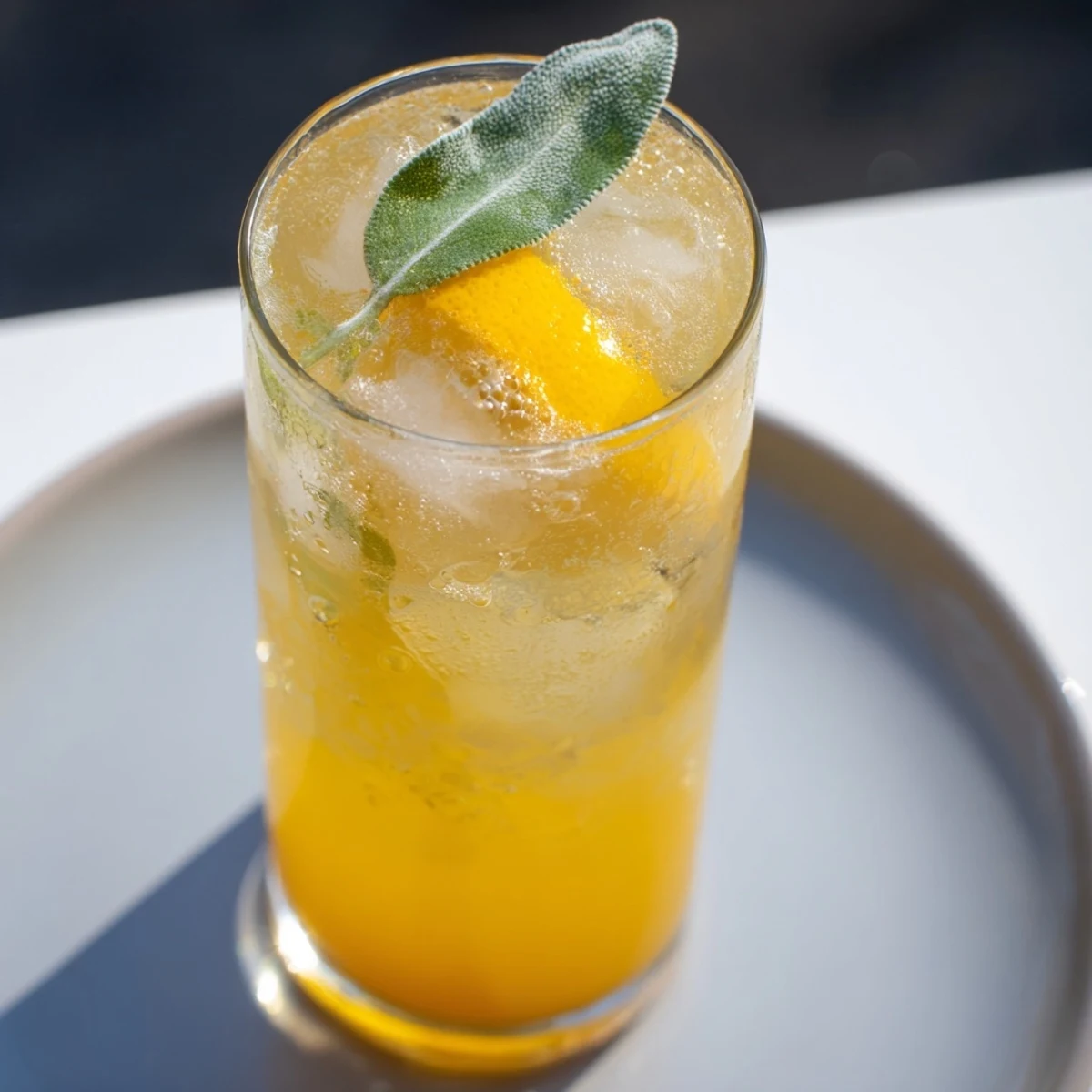 Enjoy the herbal aroma of Thanksgiving Nonalcoholic Sage-Fizz Mocktail in festive glasses.