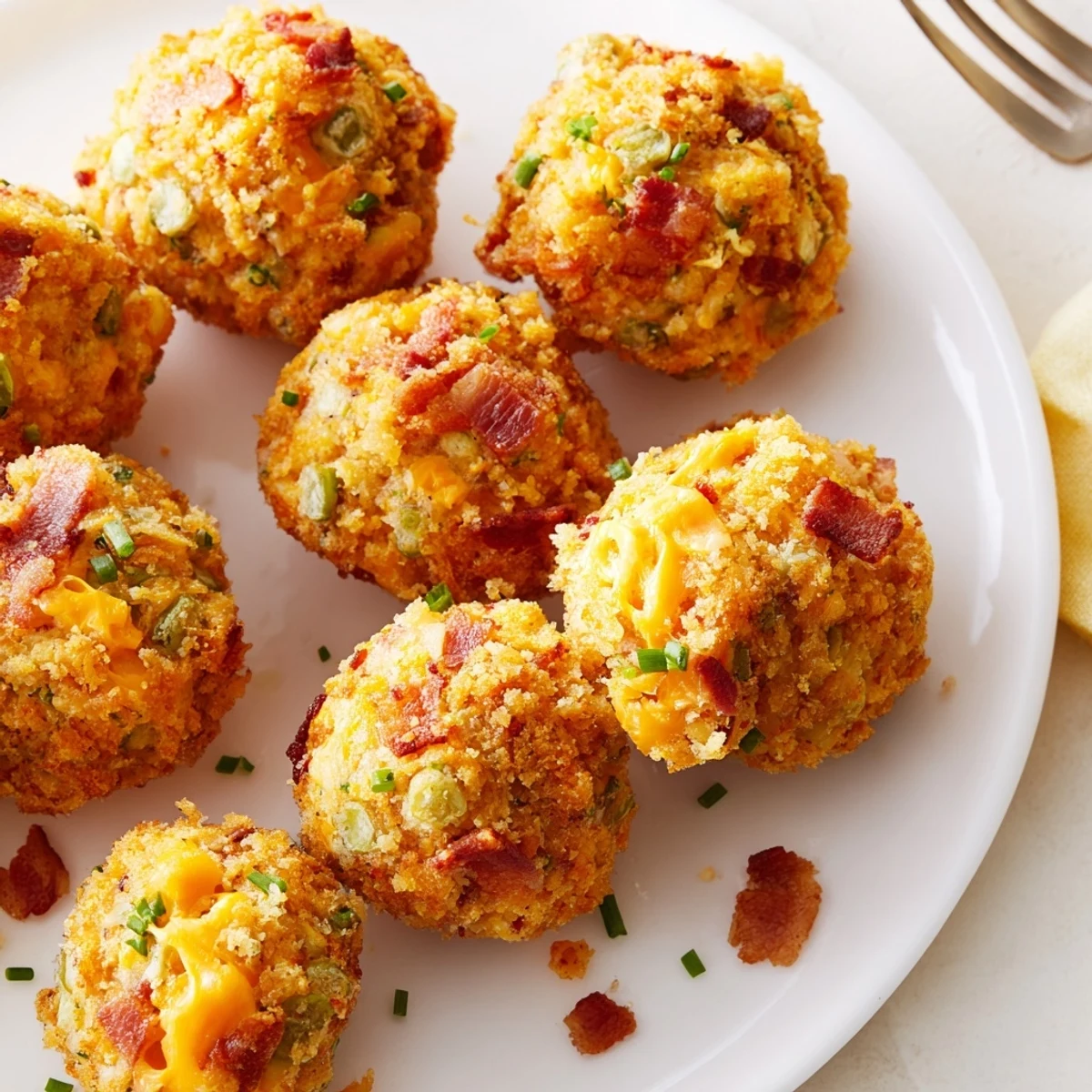 Savory Pickle Bacon Cheddar Muffin Balls, golden brown and bursting with flavor.  