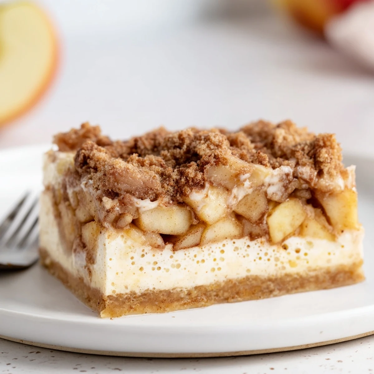 Decadent Cinnamon Apple Cheesecake Soda Bars topped with buttery streusel for a delightful dessert.  