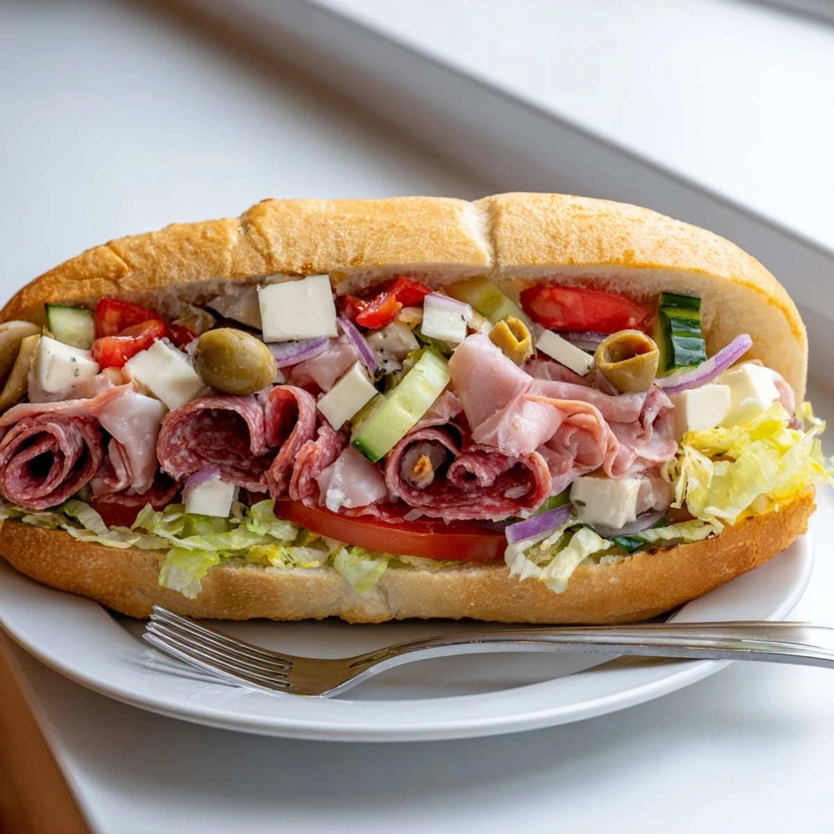 Vibrant Flavor Mash-Up Sandwiches piled high with meats and fresh veggies, ready to enjoy.  