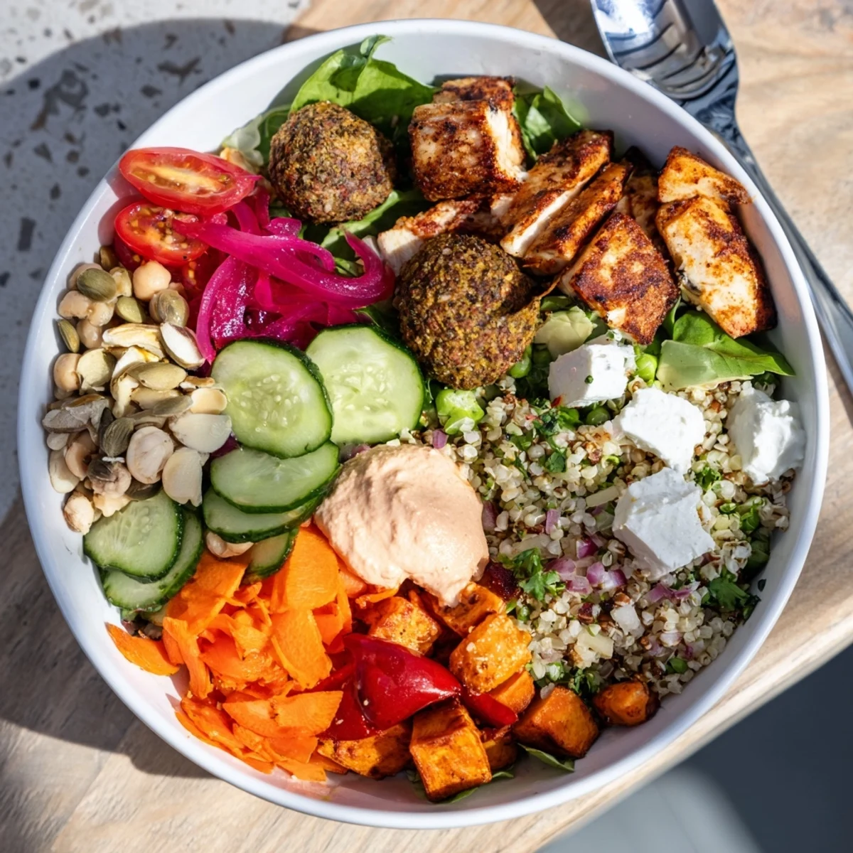 Build-your-own boards and bowls featuring vibrant veggies and proteins for gatherings.  