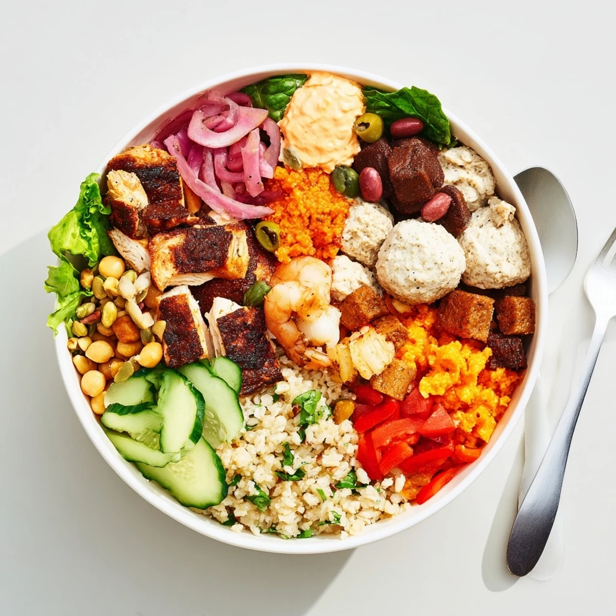 Interactive plated meals: create unique bowls with grilled meats, grains, and zesty sauces.