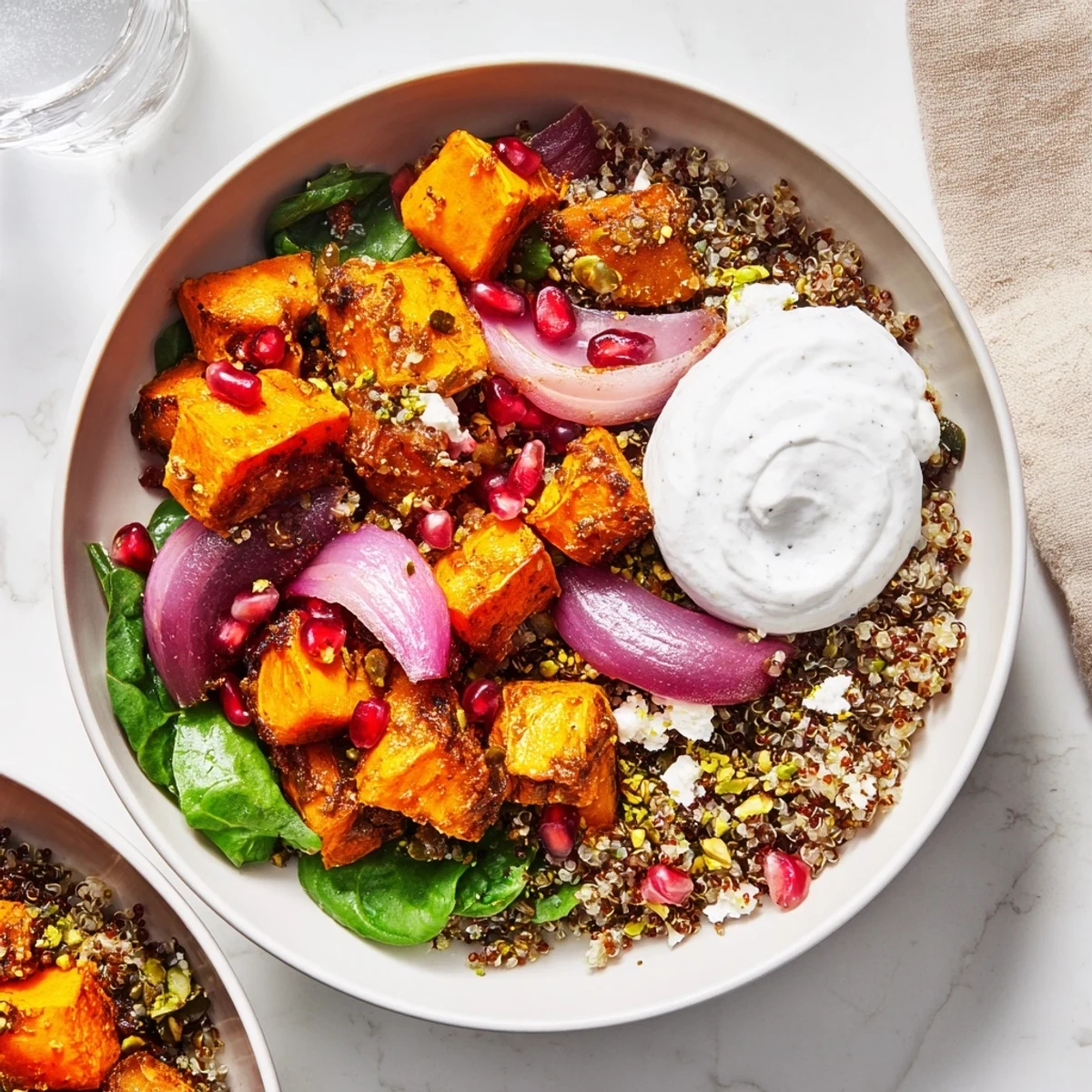 Cozy spiced winter bowls filled with roasted vegetables and vibrant toppings.  