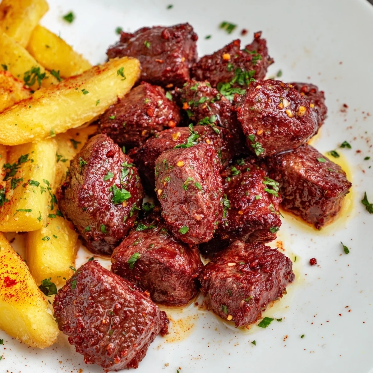 Tender steak bites coated in spicy Cajun seasoning, paired with homemade fries.  