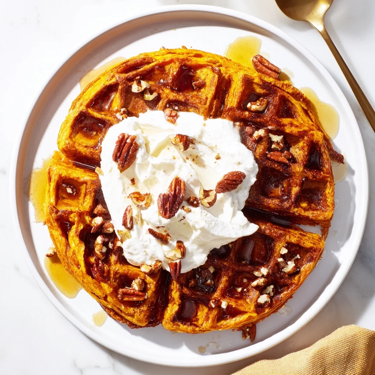Enjoy the visually stunning image of homemade sweet potato waffles, savory or sweet, for a healthy breakfast.
