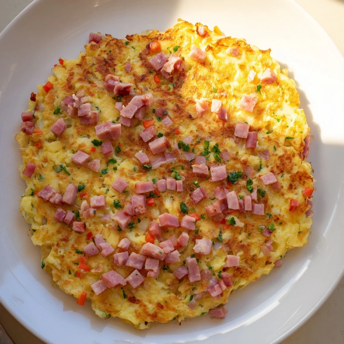 Golden-brown Depression-Era Ham & Potato Patties, crispy and delicious, ready to be served.