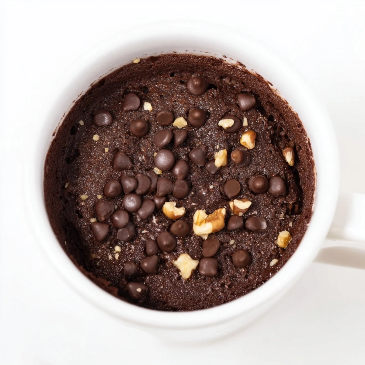 Homemade microwaved mug cake, a warm, chocolate dessert ready in minutes, perfect for any occasion.