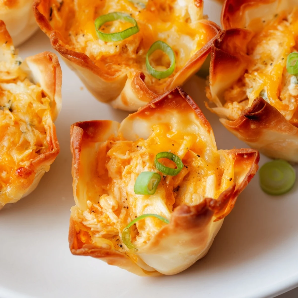 Golden, crispy Baked Buffalo Chicken Dip Pinwheel Wontons, a savory appetizer perfect for game day!