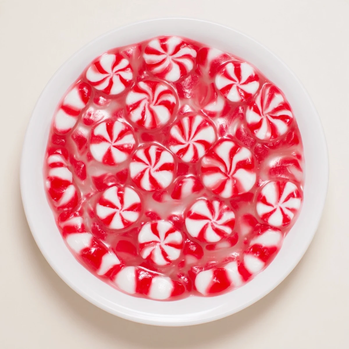 Melted peppermint candies transform into a beautiful No-Bake Peppermint Candy Bowl, ready to be filled with treats.
