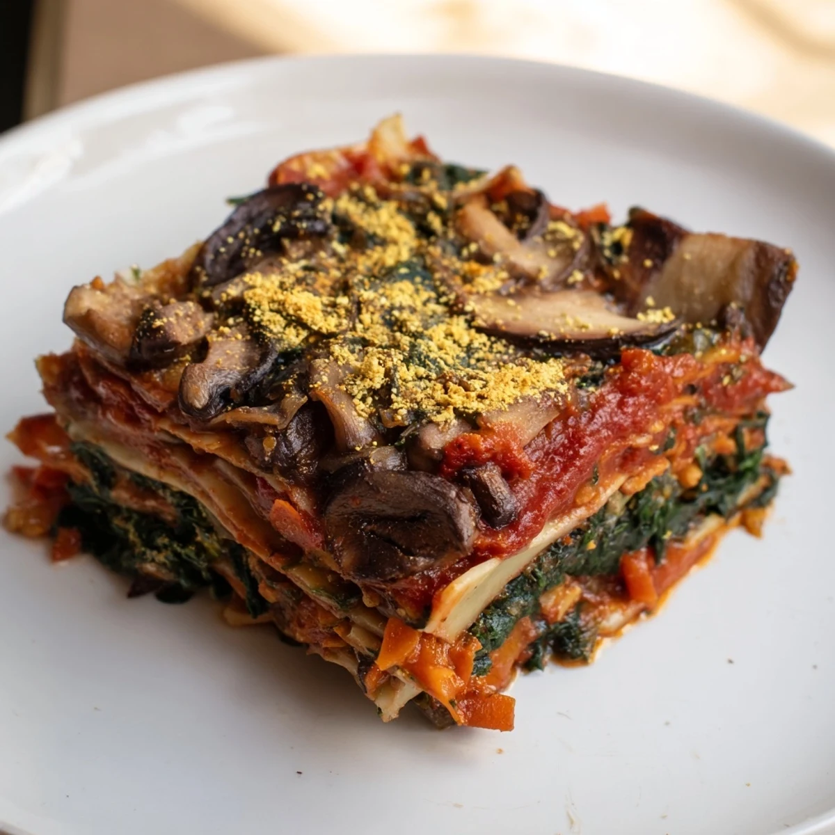 Layers of creamy dairy-free béchamel and rich tomato sauce in this homemade vegan lasagna.