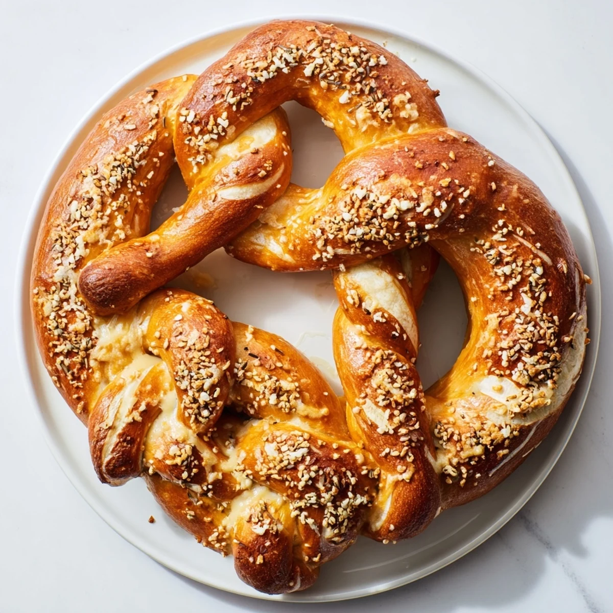 Fresh-baked Budget Holiday Pretzel Wreath, garnished with rosemary, perfect for sharing at a holiday party.