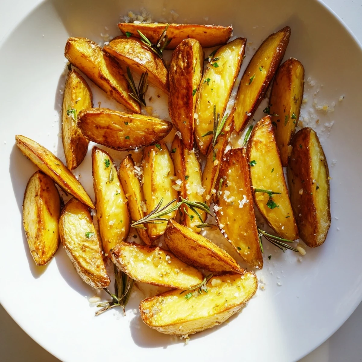 A close-up shot of perfectly roasted Quick Rosemary Roast Potato Wedges, ready for your plate.
