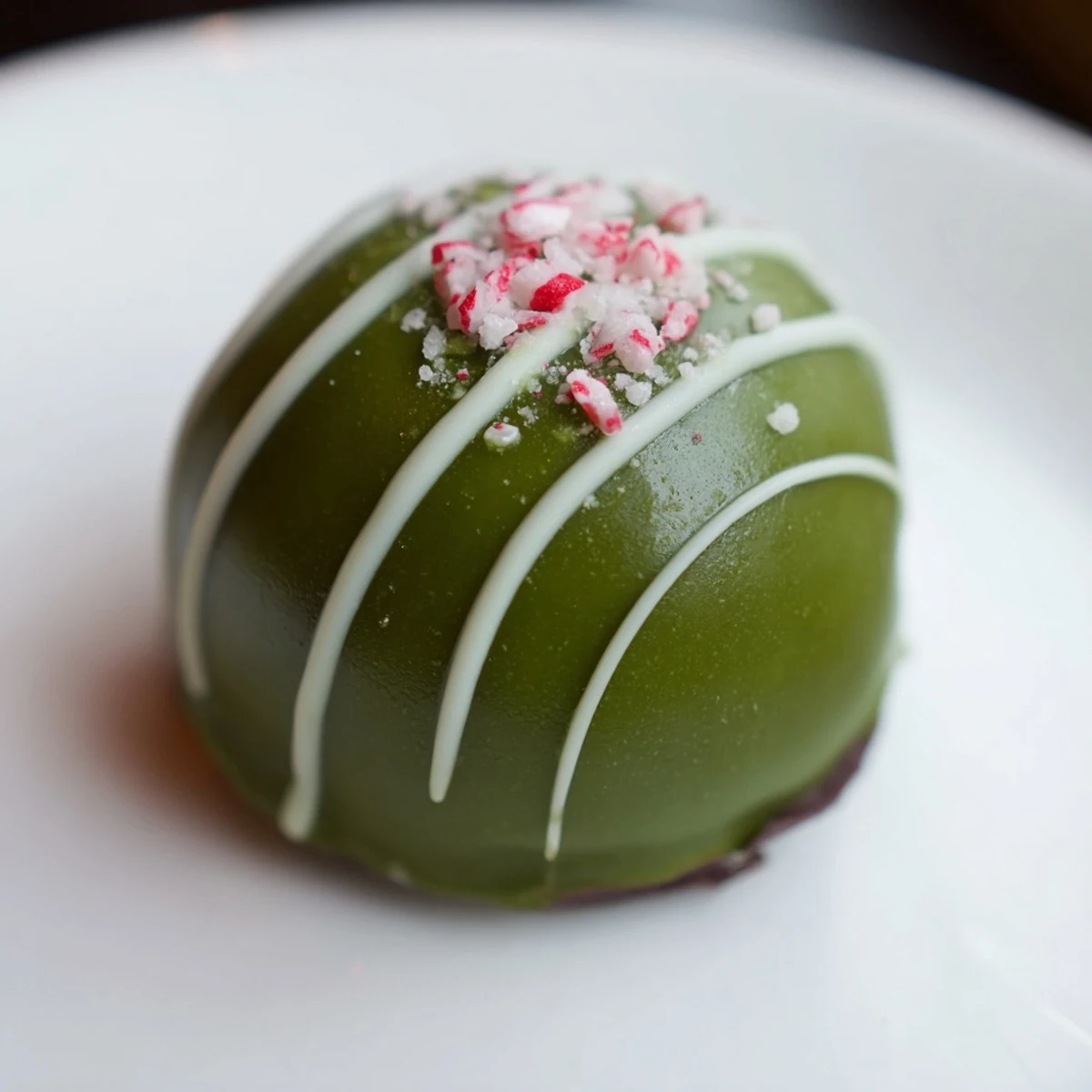 Rich Matcha Dark Chocolate Peppermint Truffles, rolled in green matcha powder, ready to enjoy as a dessert.