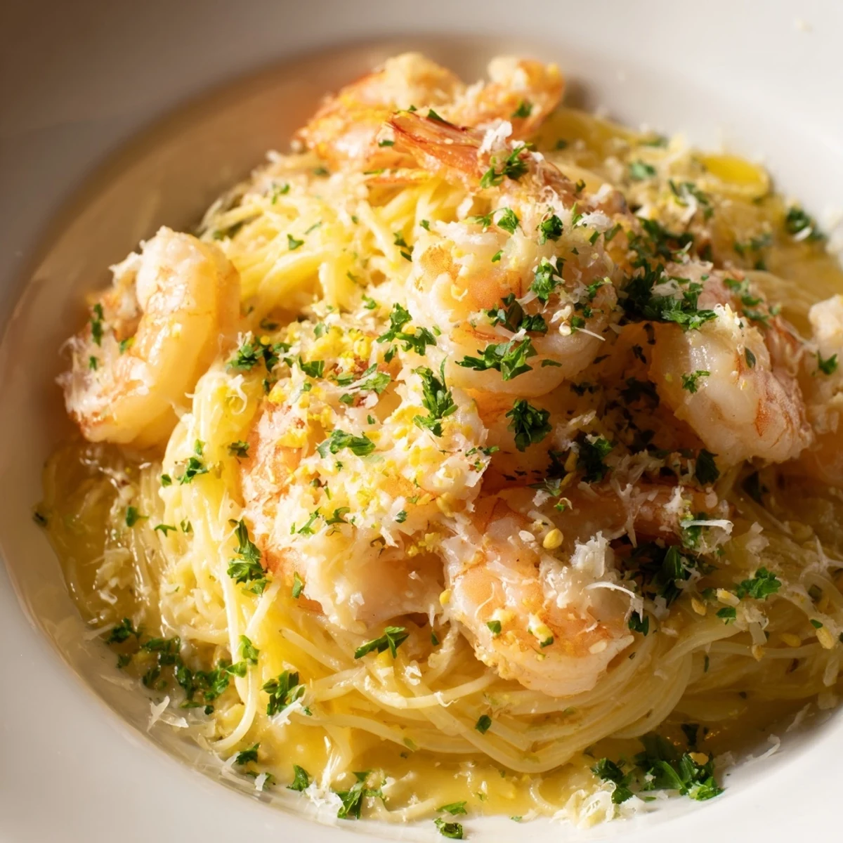One-Skillet Lemon Garlic Shrimp Angel Hair Pasta: a delicious, flavorful pasta dish with vibrant shrimp.