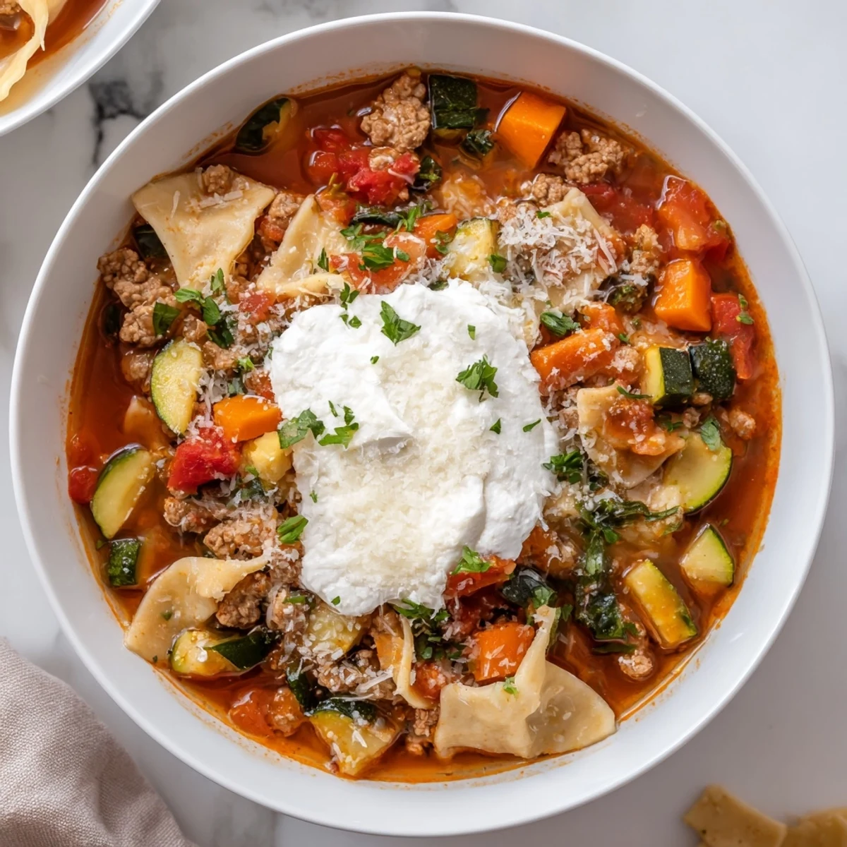 This wholesome Healthy Lasagna Soup features lean turkey and tender vegetables, ready to eat now.