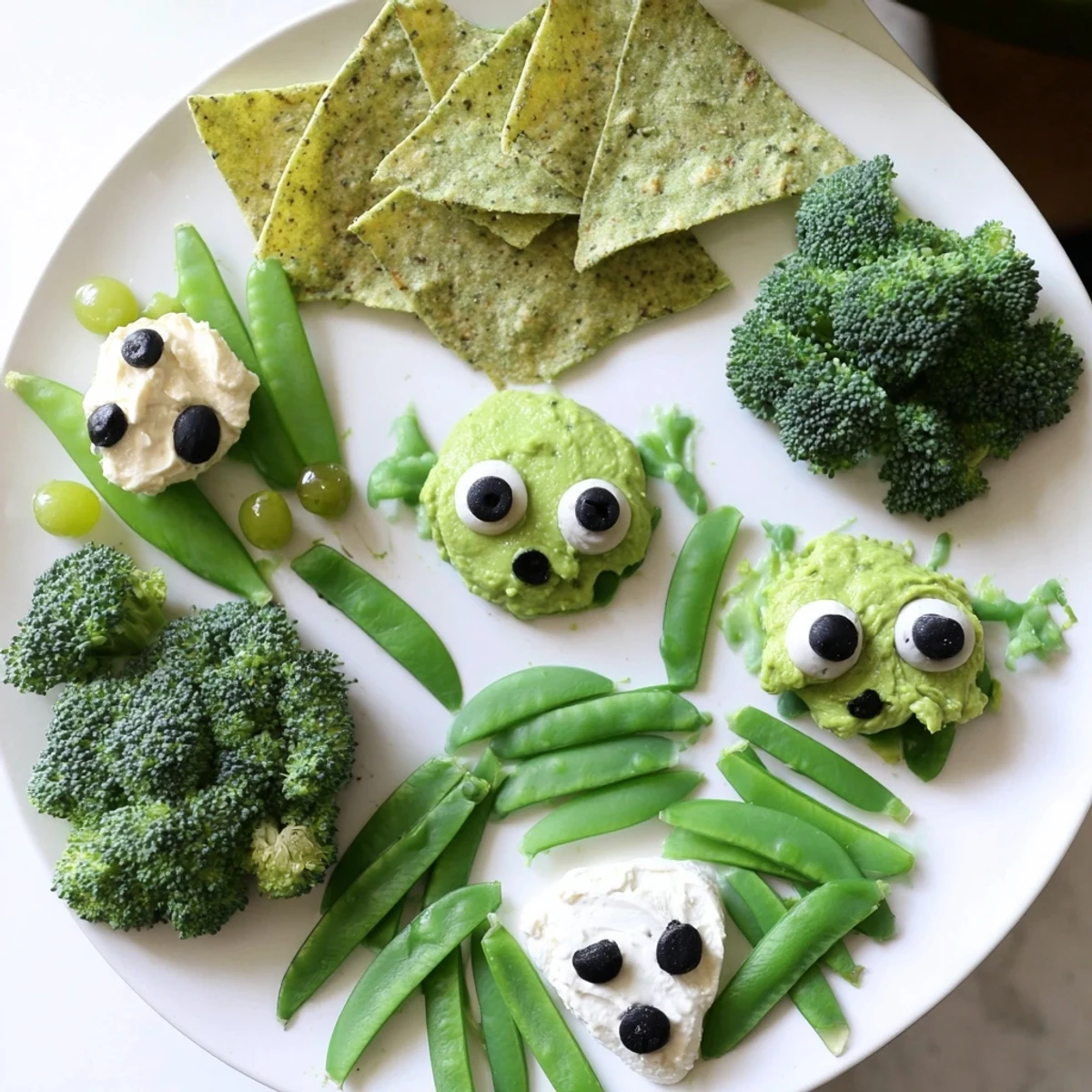 Bright green Attaque d'Extraterrestres Snacks Verts, a fun and healthy snack with vibrant green chips and dips.