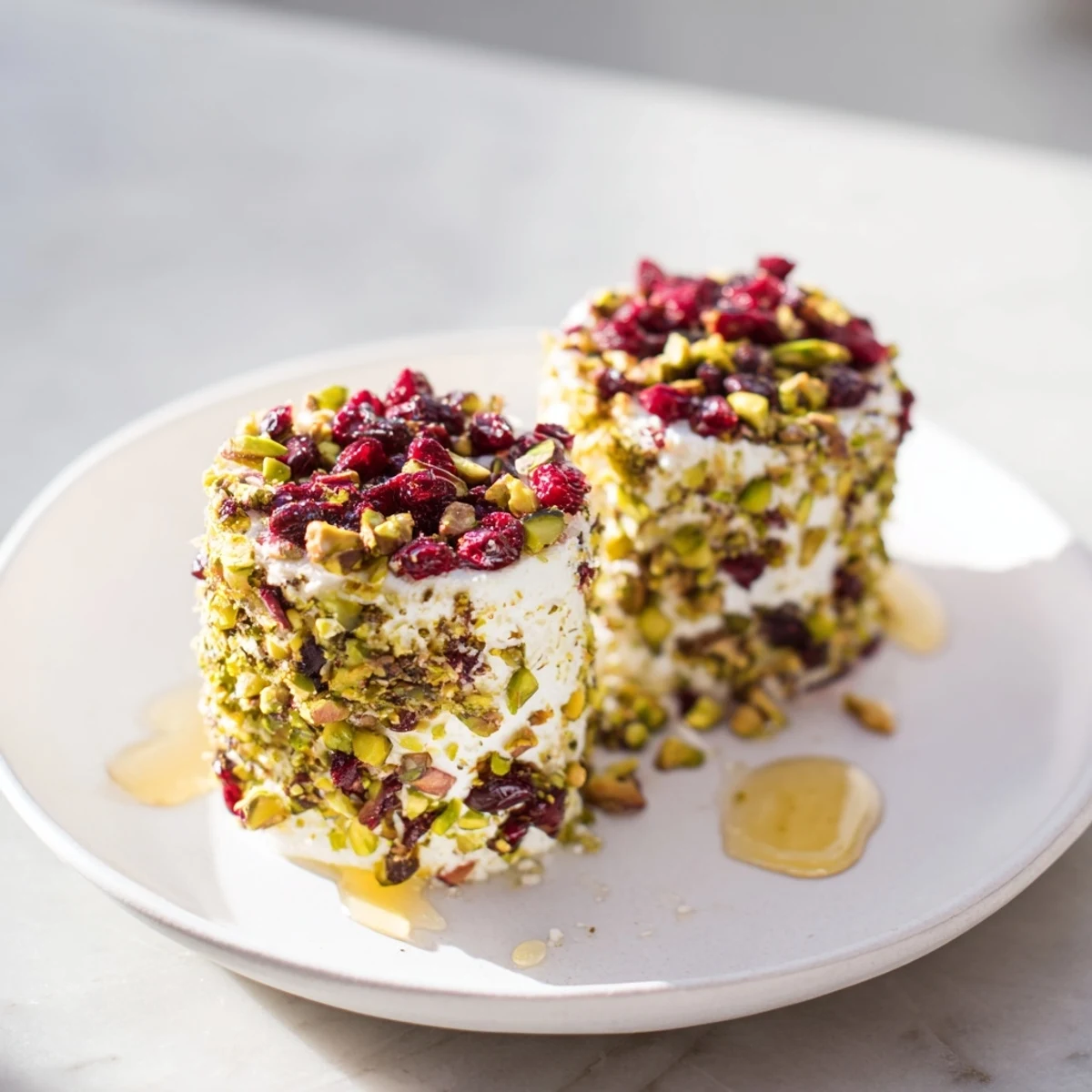 Creamy goat cheese logs rolled in cranberries and nuts, the perfect holiday appetizer cheese board.