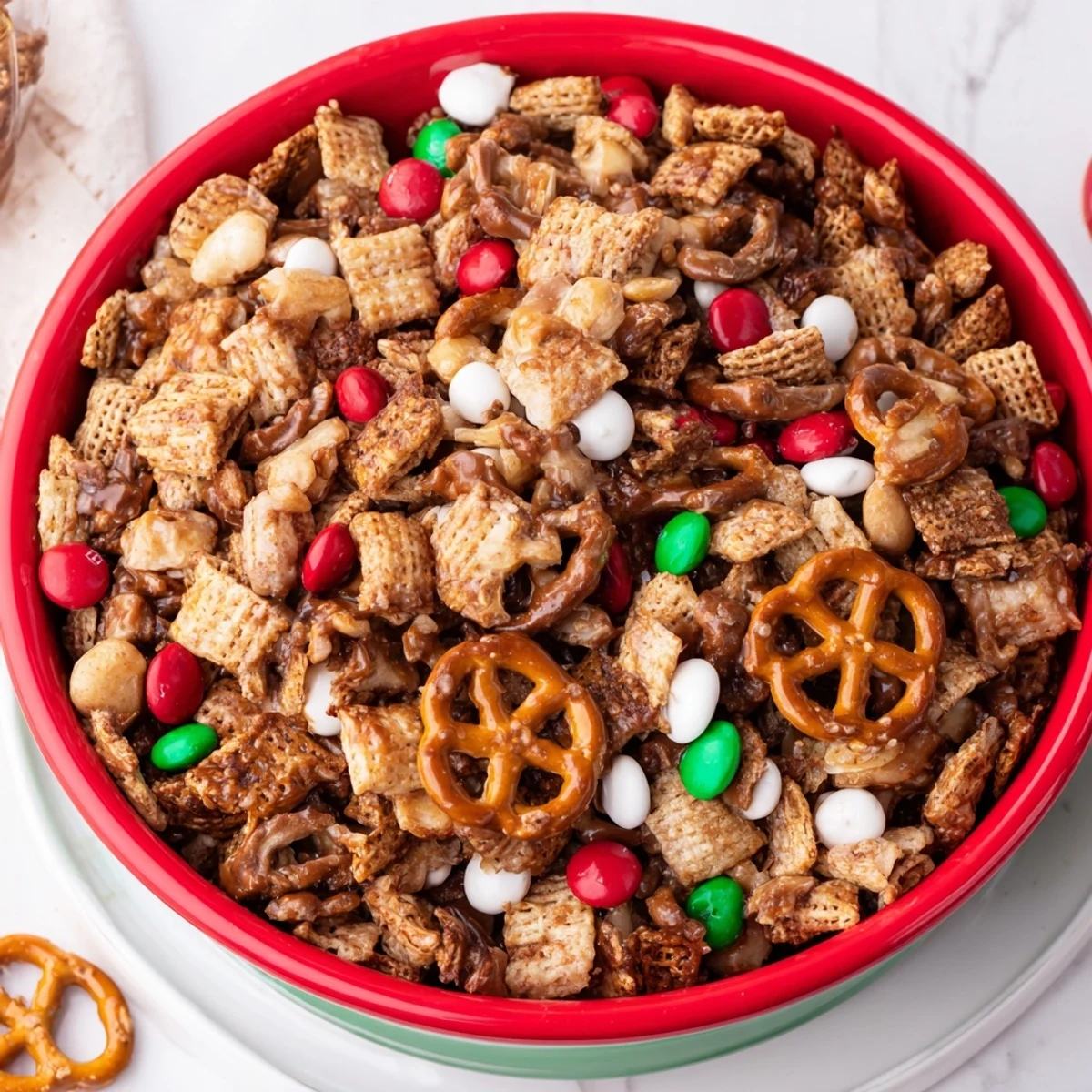 Golden-brown, freshly baked holiday mix featuring a delicious blend of sweet and savory flavors.