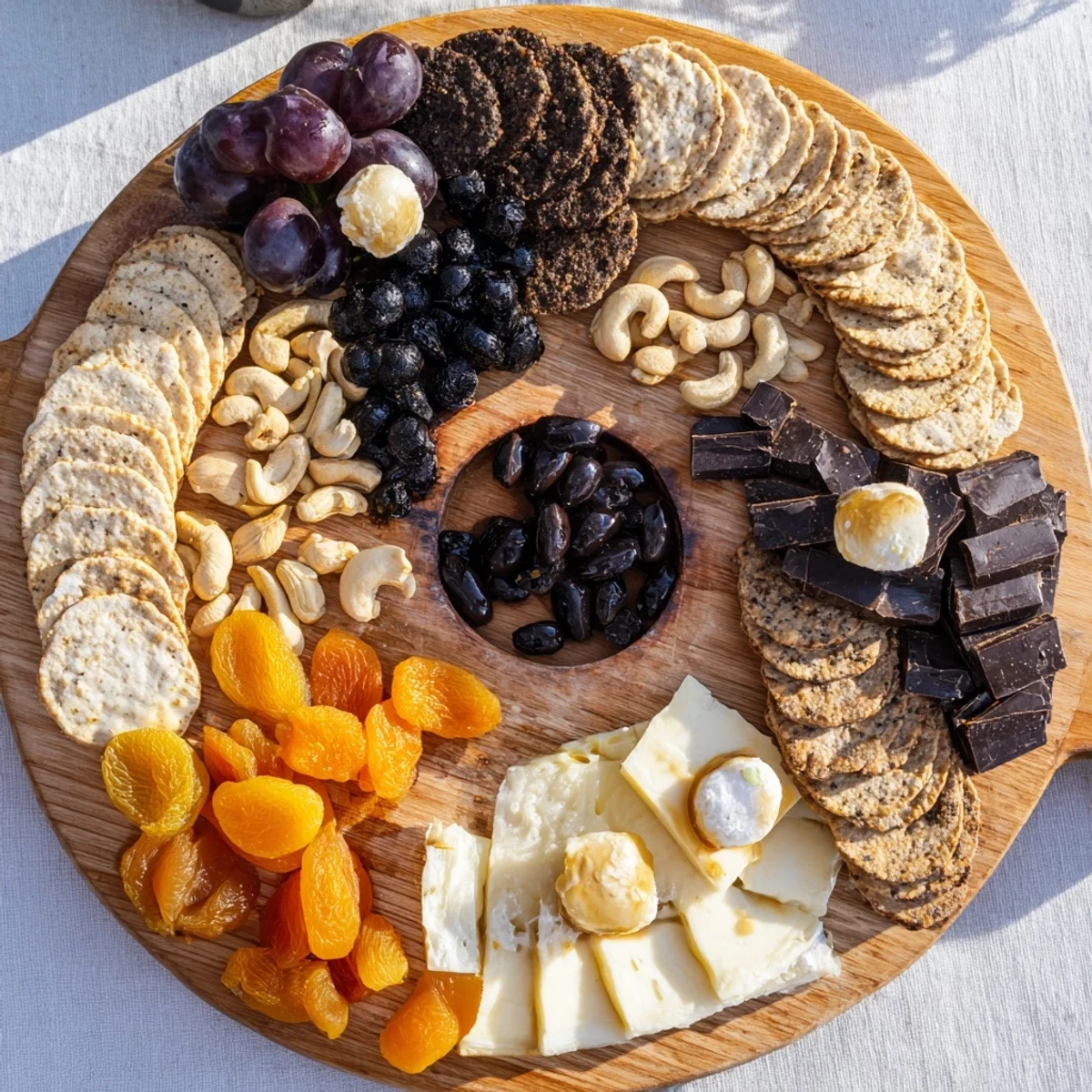 Vibrant Yin and Yang Balance Board: This appetizer features contrasting flavors and textures, with dark and light ingredients.