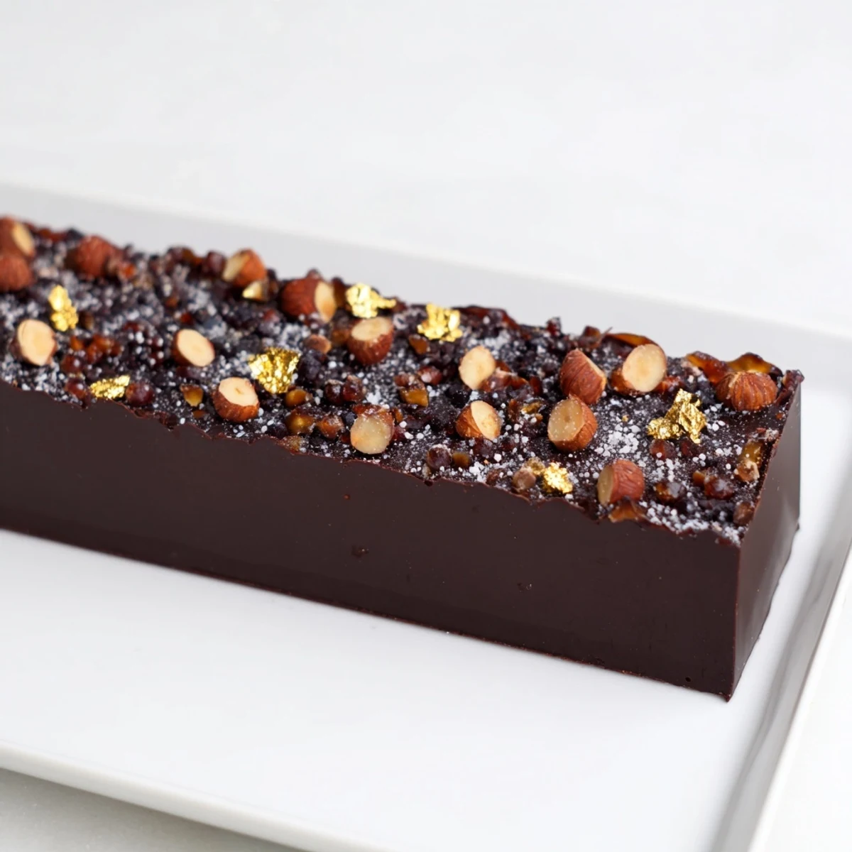 Dark figs, olives, and chocolate create the visually stunning Midnight Mosaic dessert, ready to slice.
