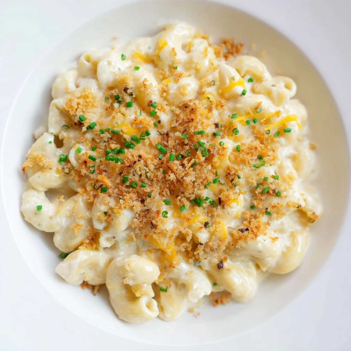 Golden-baked Cottage Cheese Mac and Cheese in a casserole dish, a high-protein dinner idea.