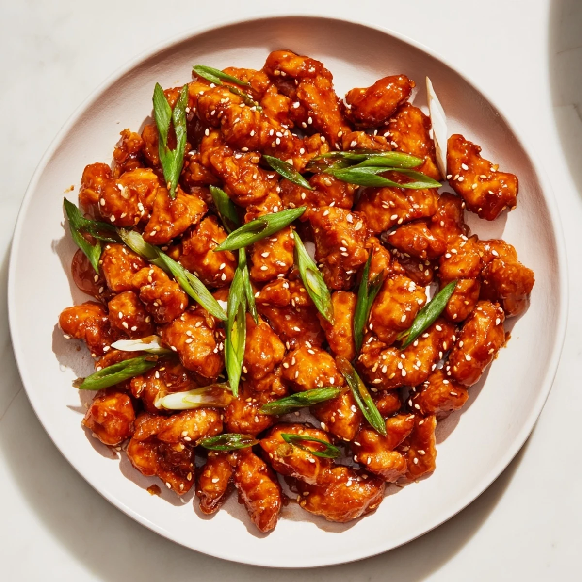 Juicy Sweet and Spicy Sriracha Honey Chicken, glazed and glistening, ready for a flavorful bite.