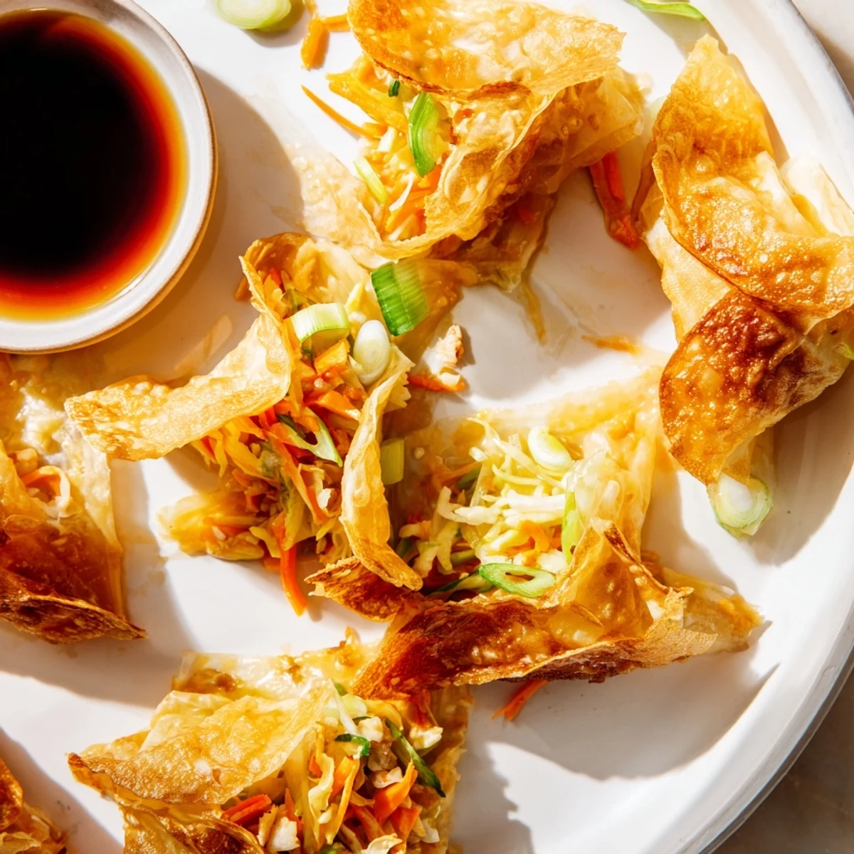 Golden-brown Crispy Rice Paper Dumplings, sizzling in the pan, ready to be enjoyed with dipping sauce.