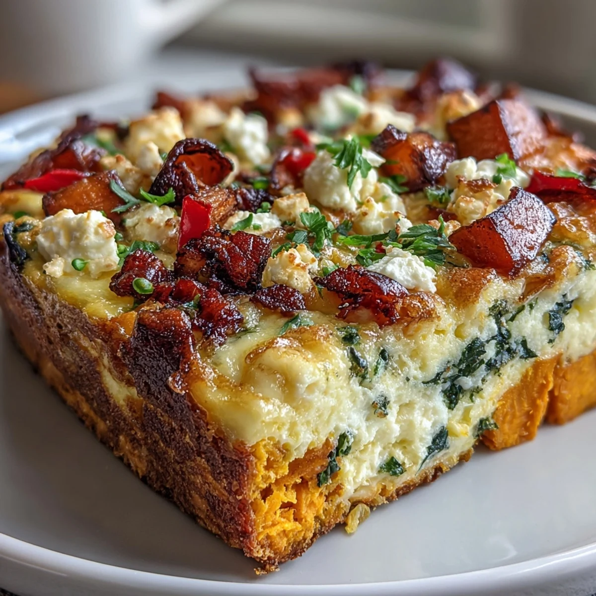 Easy Sweet Potato Egg Casserole emerges from the oven with a golden, bubbly cheese top, ready to be sliced and served for breakfast.