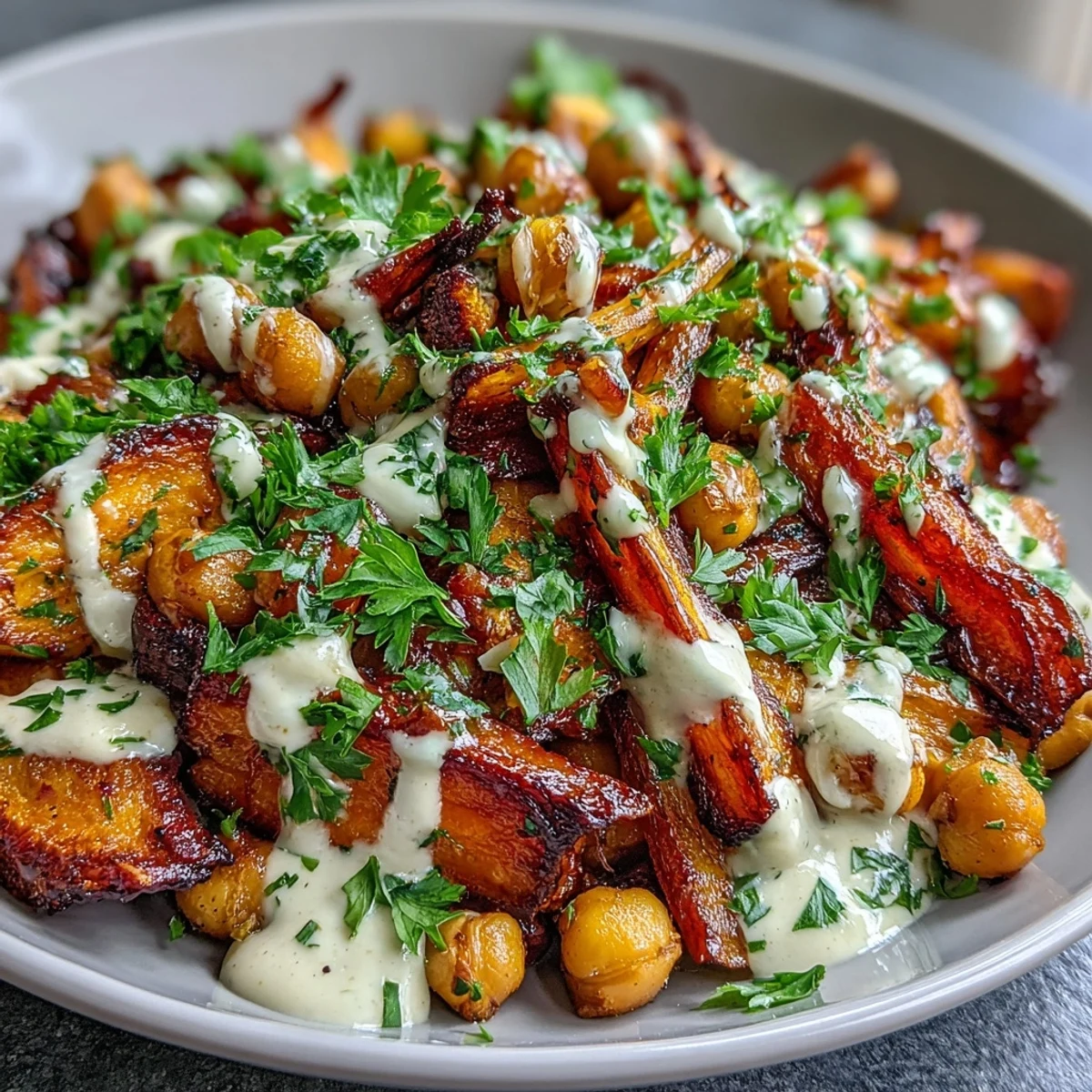 Golden roasted carrots and crispy chickpeas from this One-Pan Roasted Carrot and Chickpea Bowl are tossed in smoked paprika and cumin for a hearty, wholesome meal.