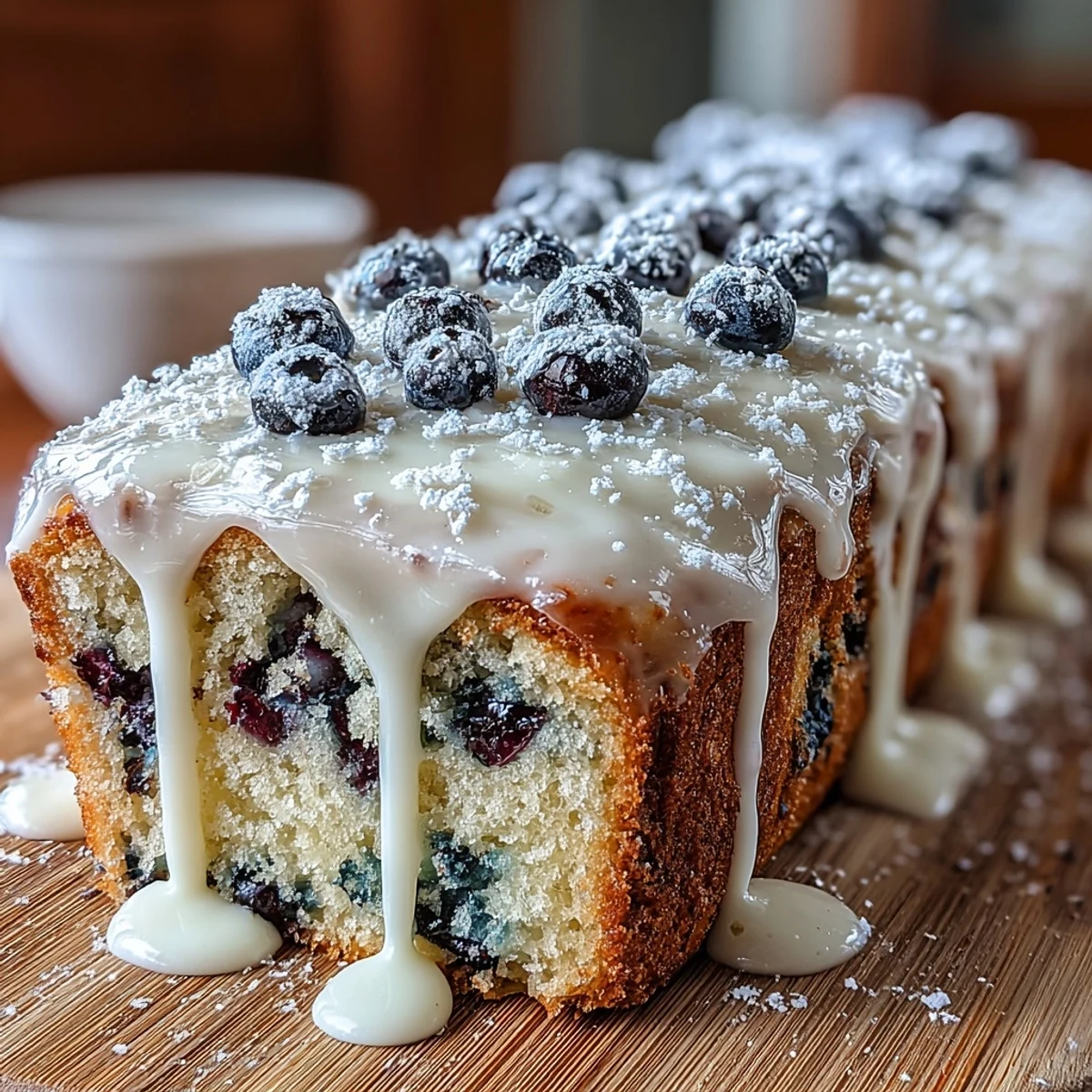 Fluffy sheet cake with fresh blueberries and zesty lemon, topped with a light tangy icing for a sweet celebration.
