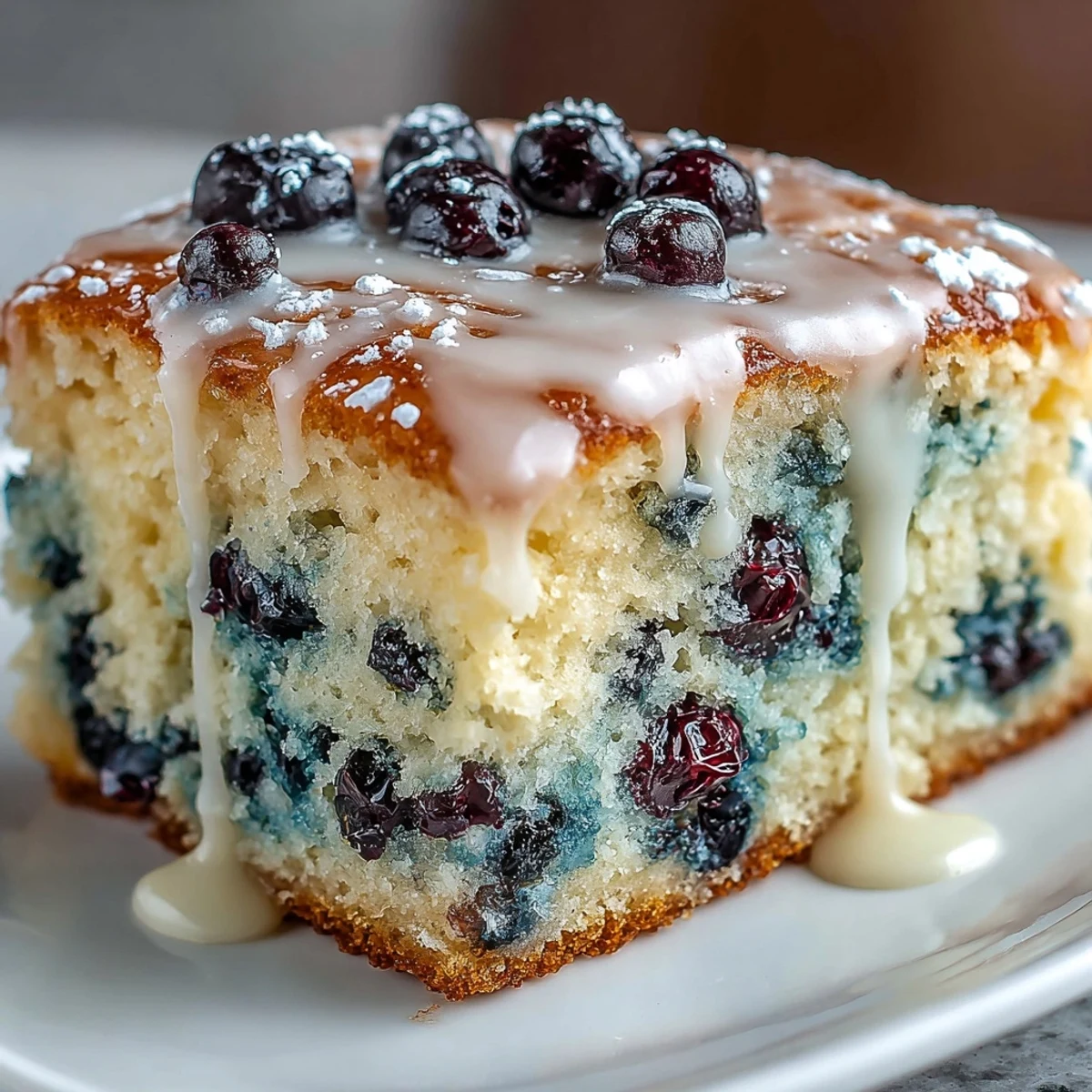Moist lemon-blueberry sheet cake bursting with juicy berries, drizzled with a delicate citrus glaze for a refreshing dessert.
