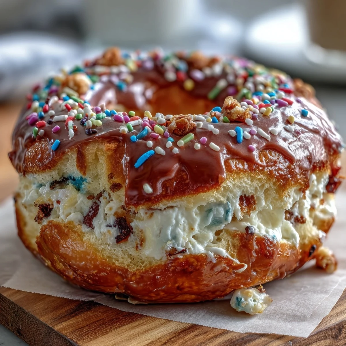 Chewy, protein-packed birthday cake bagels swirled with rainbow sprinkles, ideal for a fun and healthy snack or morning meal.