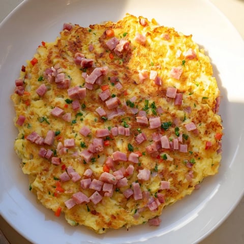Golden-brown Depression-Era Ham & Potato Patties, crispy and delicious, ready to be served.