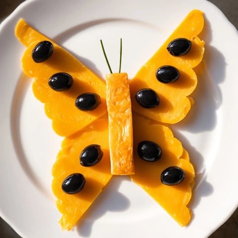 Vibrant cheddar wings and salami body make up a whimsical Butterfly Migration appetizer, perfect for a party.