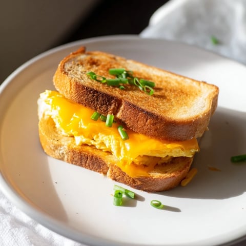 Golden, cheesy One-Pan Egg Breakfast Sandwich, a quick and easy start to a busy morning's meal.