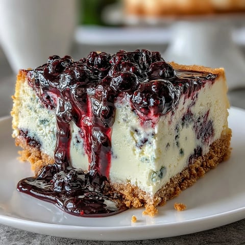 Decadent black currant cheesecake with a velvety filling and vibrant berry swirl on a buttery crust.  