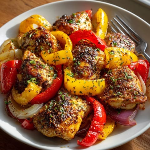 Sheet Pan Cajun Chicken Veggie dinner fresh from the oven, ready to serve family-style.