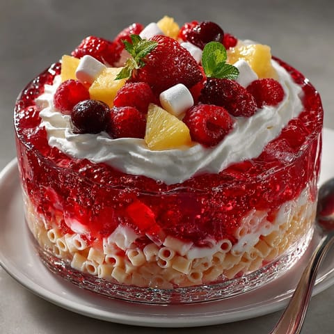 Cool, refreshing Rebel Soda Jello Parfait Pasta Salad is a delightful mix of flavors and textures.