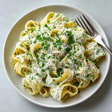 A beautiful forkful of Matcha White Sauce Pasta, rich and flavorful with green tea accents.