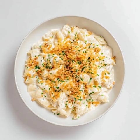 A close-up view of creamy, bubbling Cottage Cheese Mac and Cheese, perfect comfort food.