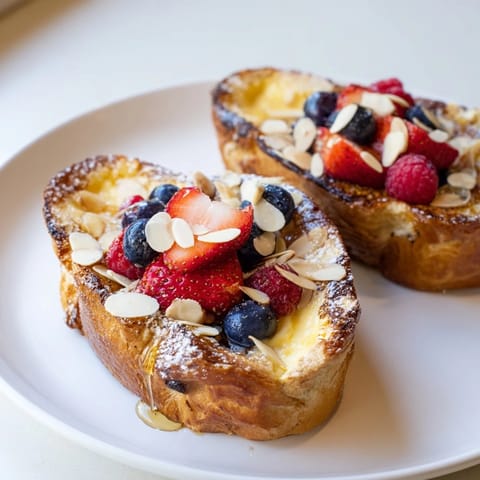 Baked custard toast, beautifully crisp edges and soft center, ready to enjoy with a sweet drizzle.