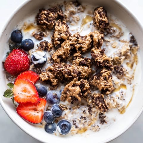 Vibrant overnight oats gourmet makeover with granola crumbles, perfect for a quick breakfast.