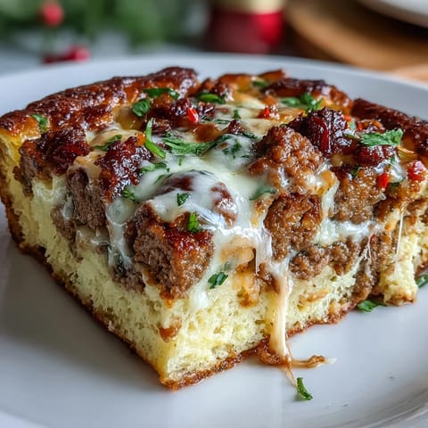 Golden baked Keto Sausage and Egg Breakfast Bake served hot from the oven.