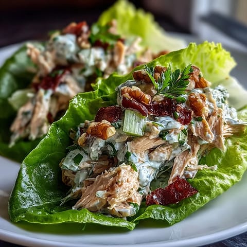 Fresh and vibrant Healthy Easy Chicken Salad Lettuce Wraps featuring tender chicken, crunchy vegetables, and a tangy Greek yogurt dressing wrapped in butter lettuce.  