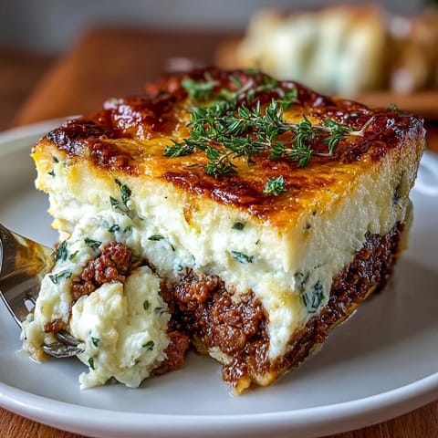 A comforting classic shepherds pie with rich ground lamb and vegetables beneath a creamy cauliflower mash topping.