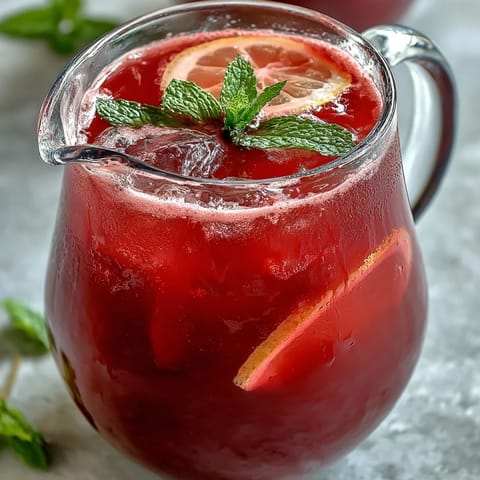 Vibrant natural pink lemonade with beet juice, perfect summer refreshment, beautifully garnished.
