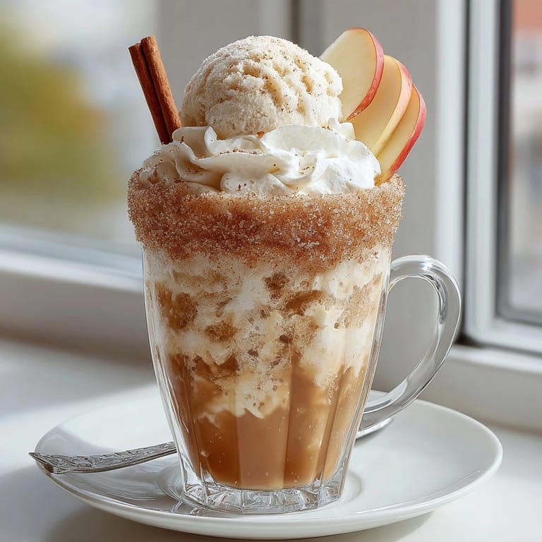 A close-up of a Cream Soda Spiced Apple Float with frothy cream soda and apple garnish, delicious.