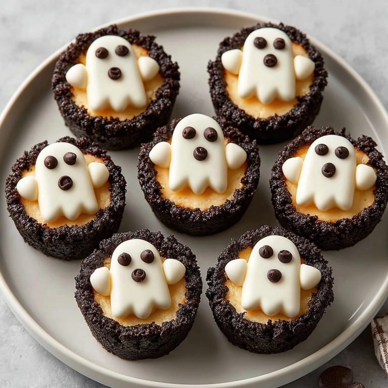 Easy Mini Ghost Cheesecake Cups with simple decorations, perfect for Halloween dessert sharing.