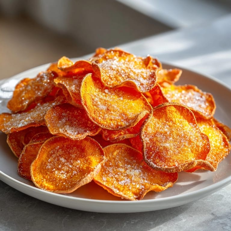 Imagine the flavor of hot, spiced Air-Fryer Sweet Potato Chips, golden-brown and delicious.