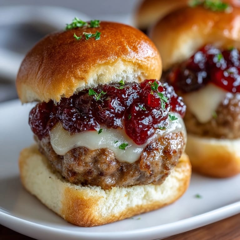 Golden Cranberry Sauce Meatball Sliders baking in a dish, promising a savory-sweet bite.